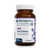 Metagenics Tran-Q Sleep bottle shows a clean herbal blend for calm evenings.
