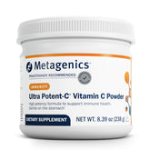 Metagenics Ultra PotentC bottle label showing calcium ascorbate and bioflavonoids for immune support