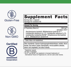 Close-up of Metagenics UltraFlora Spectrum capsules highlights a shelf-stable, vegetarian formula.