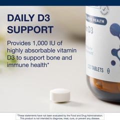 Metagenics Vitamin D3 1000 IU bottle label image emphasizes health benefits.