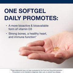 Metagenics Vitamin D3 bottle front showcases premium softgels