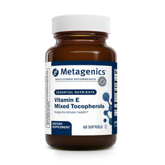 Metagenics Vitamin E mixed tocopherols bottle-front with softgels for daily antioxidant support