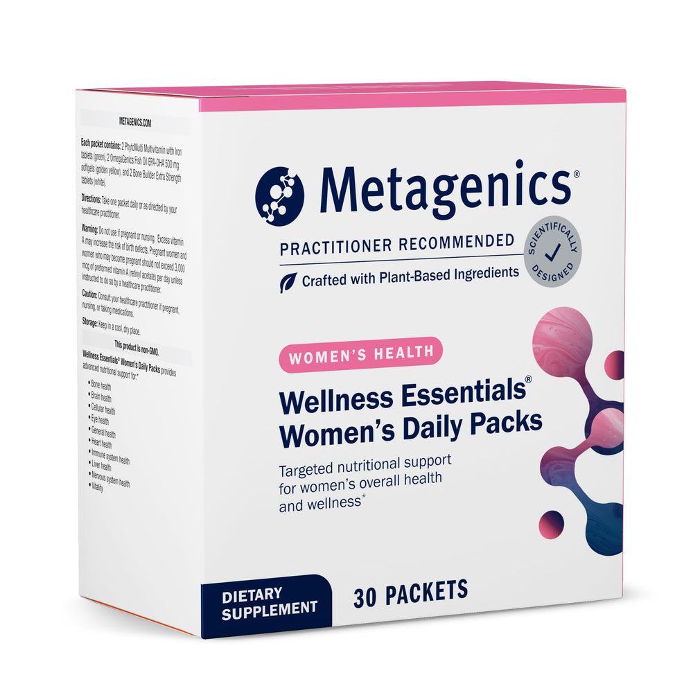 Metagenics Wellness Essentials Womens daily packets box supports convenient on-the-go nutrition