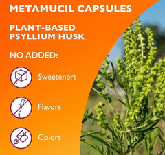 Metamucil bottle on kitchen counter prompts convenient daily supplementation