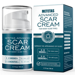 Metetas Advanced Scar Cream bottle with pump for easy daily application