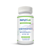 Methyl-Life B-Methylated II tablet close-up showing vegan, active folate and B12 in a chewable form.