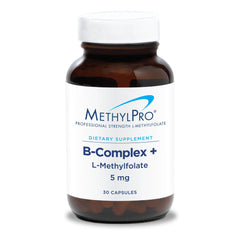 MethylPro B-Complex bottle front view with vegan capsules