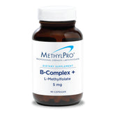 MethylPro B-Complex + L-Methylfolate bottle label showing 90 vegan capsules for energy.
