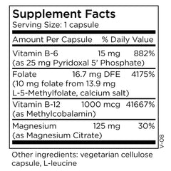 MethylPro cofactors bottle highlighting B6, B12, magnesium for methylation activation