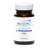 MethylPro L-Methylfolate 15mg bottle on a clean countertop for daily brain support.