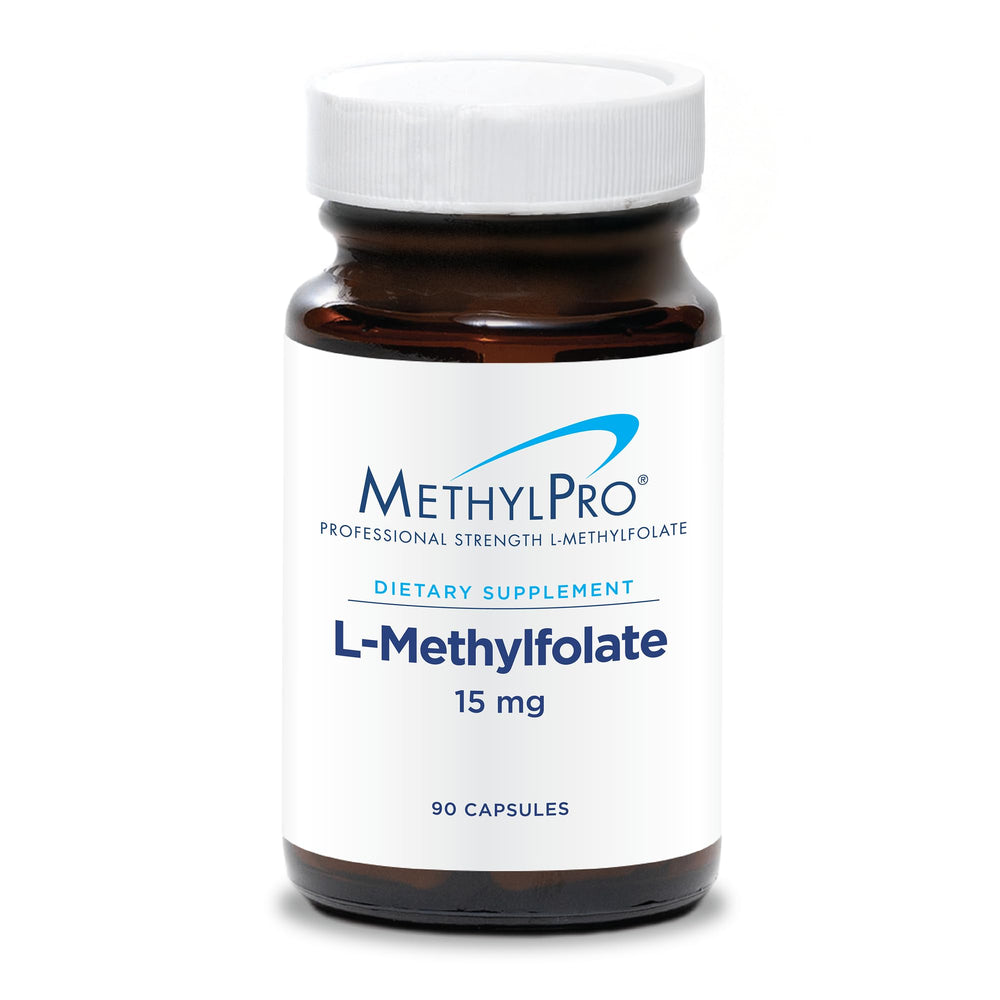 MethylPro L-Methylfolate 15 mg bottle on desk for focus support
