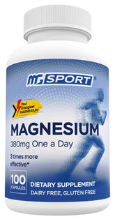 MgSport magnesium supplement 380mg bottle with high absorption for muscle support.