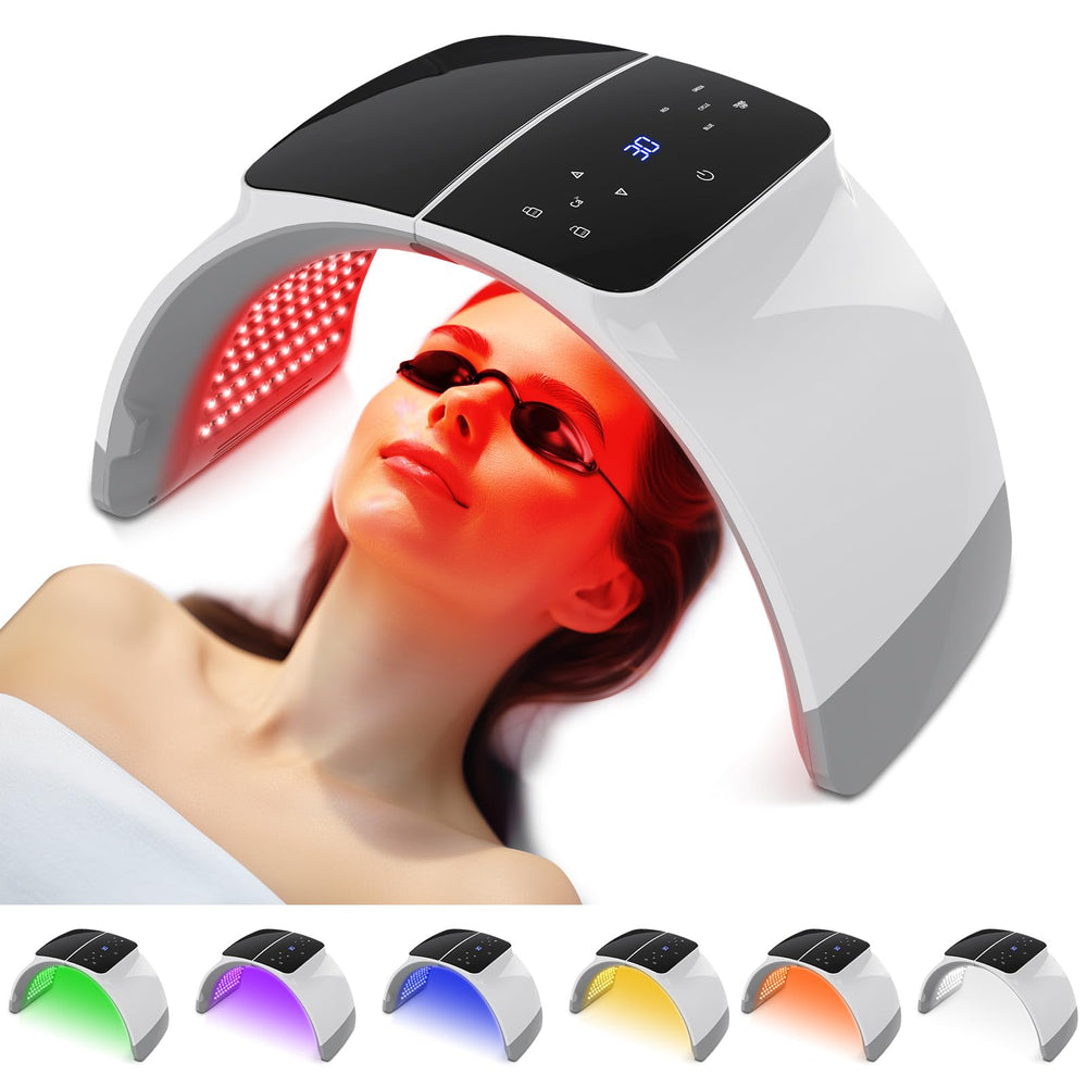 mhpoycd LED red light therapy mask front view with seven colors for home skincare