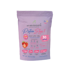 MI NUEVA SILUETA Lipotransfer Stage 1 bottle strawberry supports post-op fat maintenance.