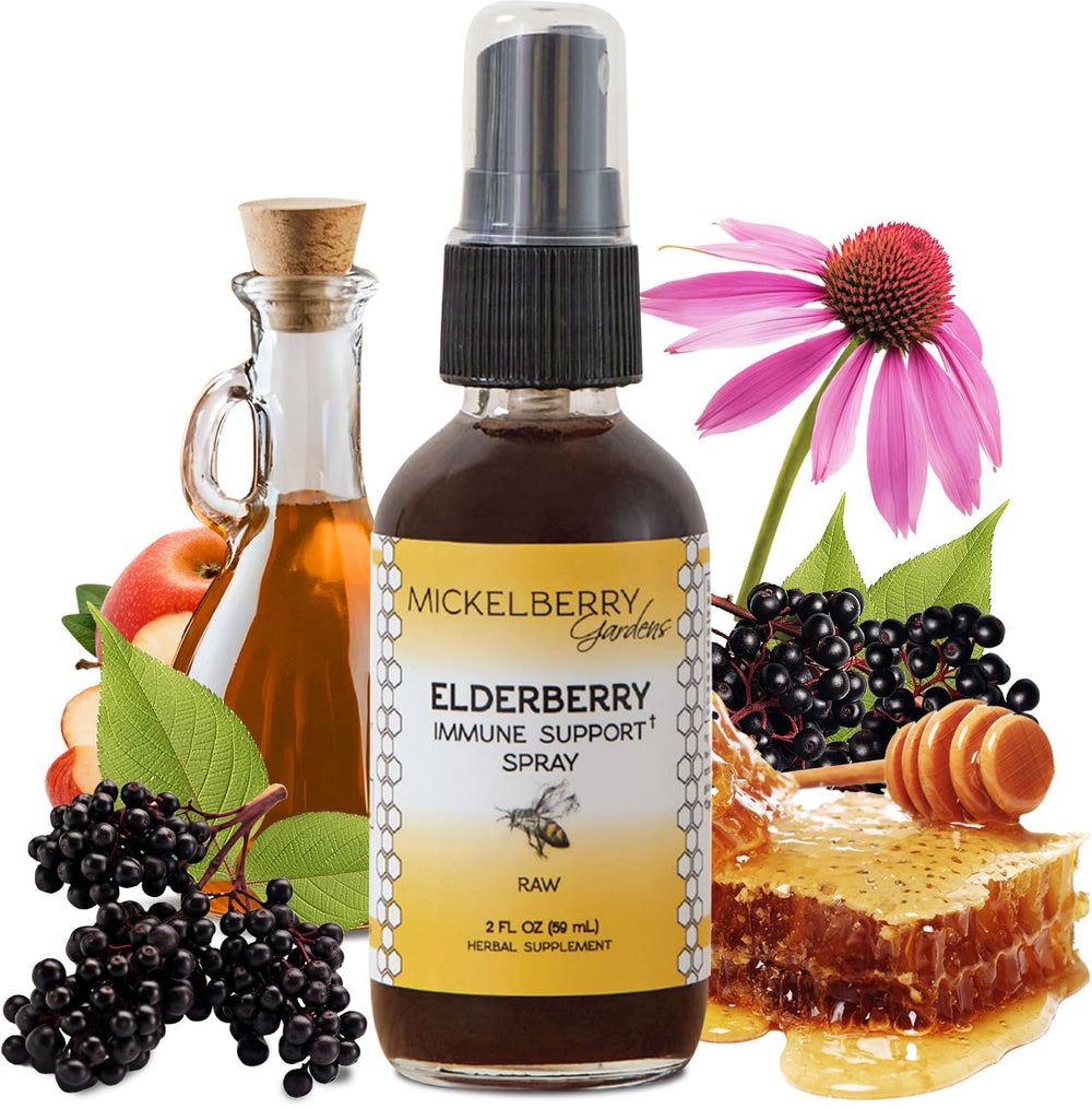 Mickelberry Gardens elderberry honey propolis throat spray bottle ready for daily immune support
