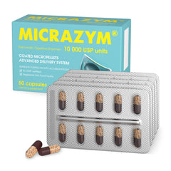 Micrazym AVVA capsules close-up highlighting enzymes for meals.
