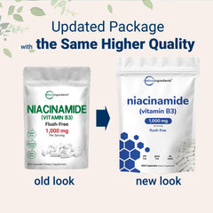 Micro Ingredients 500mg Niacinamide capsule image highlighting flush-free formula