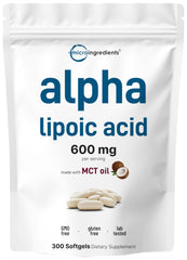 Micro Ingredients Alpha Lipoic Acid 600mg bottle for antioxidant support.