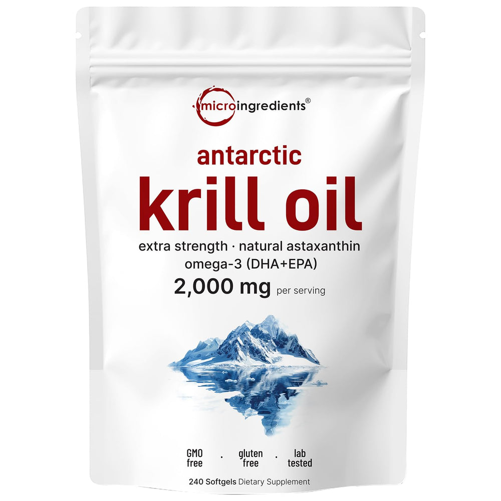 Micro Ingredients Antarctic Krill Oil bottle front showing premium omega-3 blend for daily support