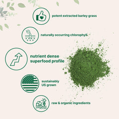 Packaging of Micro Ingredients barley grass powder highlighting organic, non-GMO