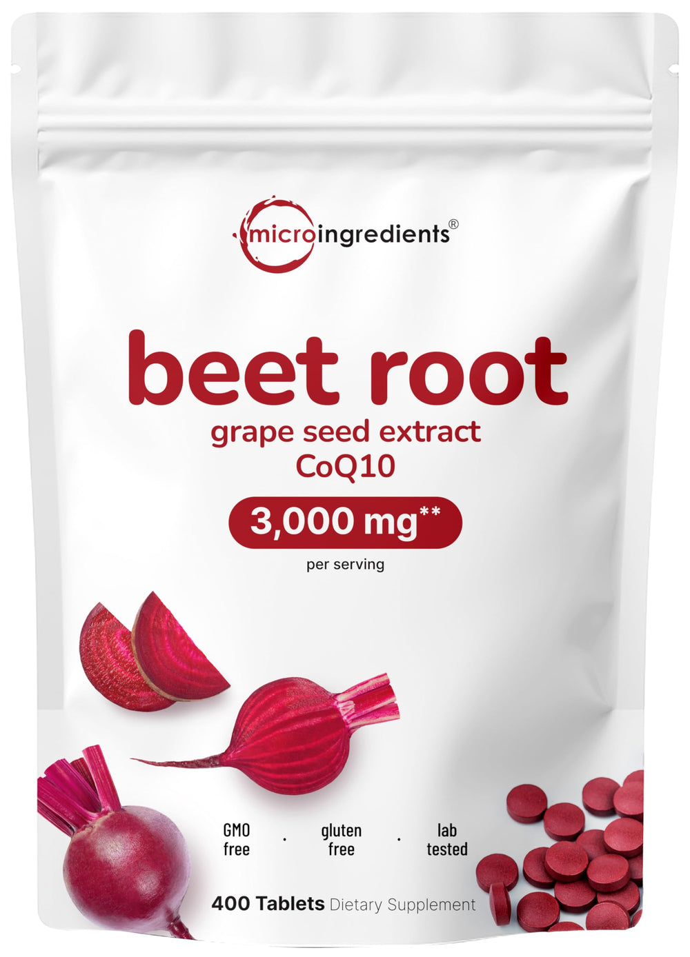 Micro Ingredients beet root 3000mg bottle with clear label for nitric oxide support.
