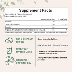 Micro Ingredients chlorella tablets bottle top, easy daily supplement
