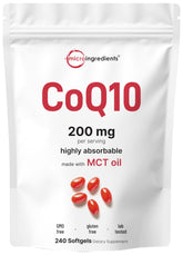 Micro Ingredients CoQ10 softgels bottle for daily antioxidant support.