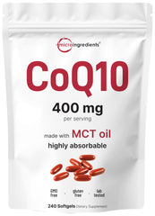 Micro Ingredients CoQ10 softgels in bottle for easy daily antioxidant support