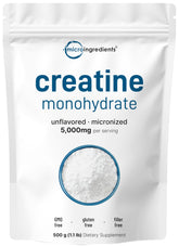 Micro Ingredients Creatine Monohydrate powder in a jar for easy dosing and quick dissolve.