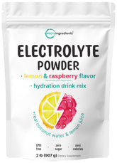 Micro Ingredients Electrolyte Powder Lemon Raspberry tub for easy, sugar-free hydration on workouts.