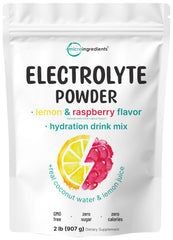 Micro Ingredients Electrolyte Powder Lemon Raspberry tub for easy, sugar-free hydration on workouts.