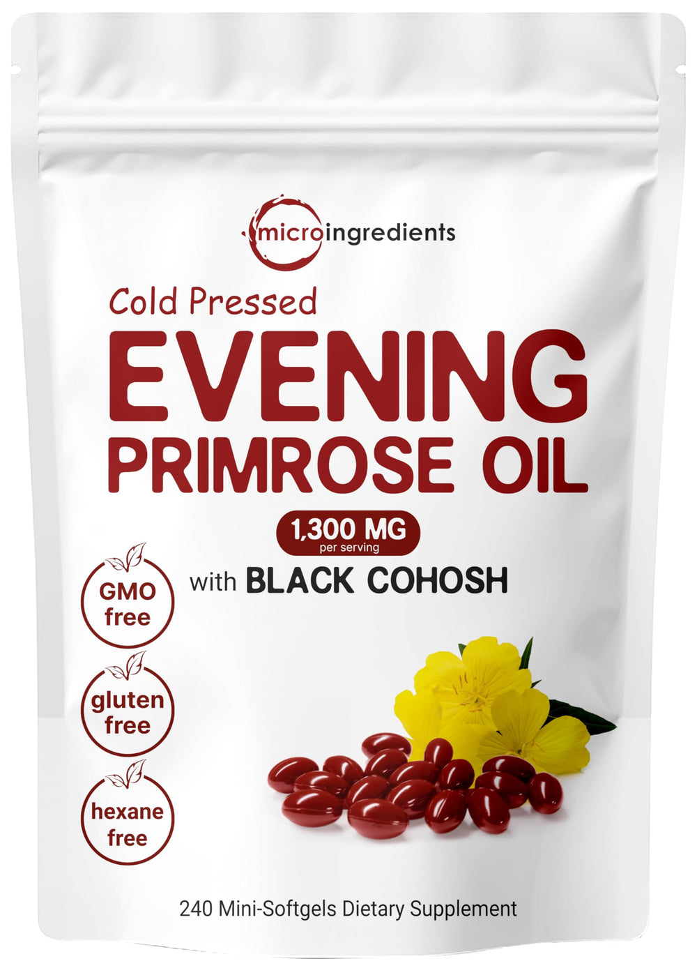 Micro Ingredients Evening Primrose Oil bottle supporting skin and hair health