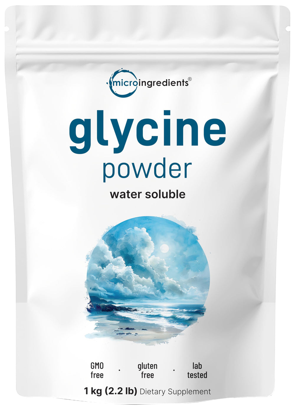 Micro Ingredients Glycine powder bottle showing 1kg size for daily supplementation