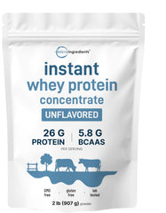 Micro Ingredients Instant Whey Protein Concentrate unflavored 2lb pouch for easy protein supplementation.