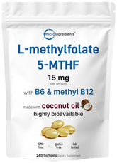 Micro Ingredients L-Methylfolate bottle label with 5-MTHF and B vitamins for daily support
