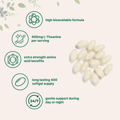 Close-up of L-Theanine softgels with coconut oil carrier for absorption