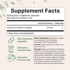 Micro Ingredients Lithium Orotate capsules close-up, 5 mg per capsule for daily balance