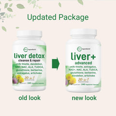 Close-up of Liver Advanced+ label showing 20-in-1 formula