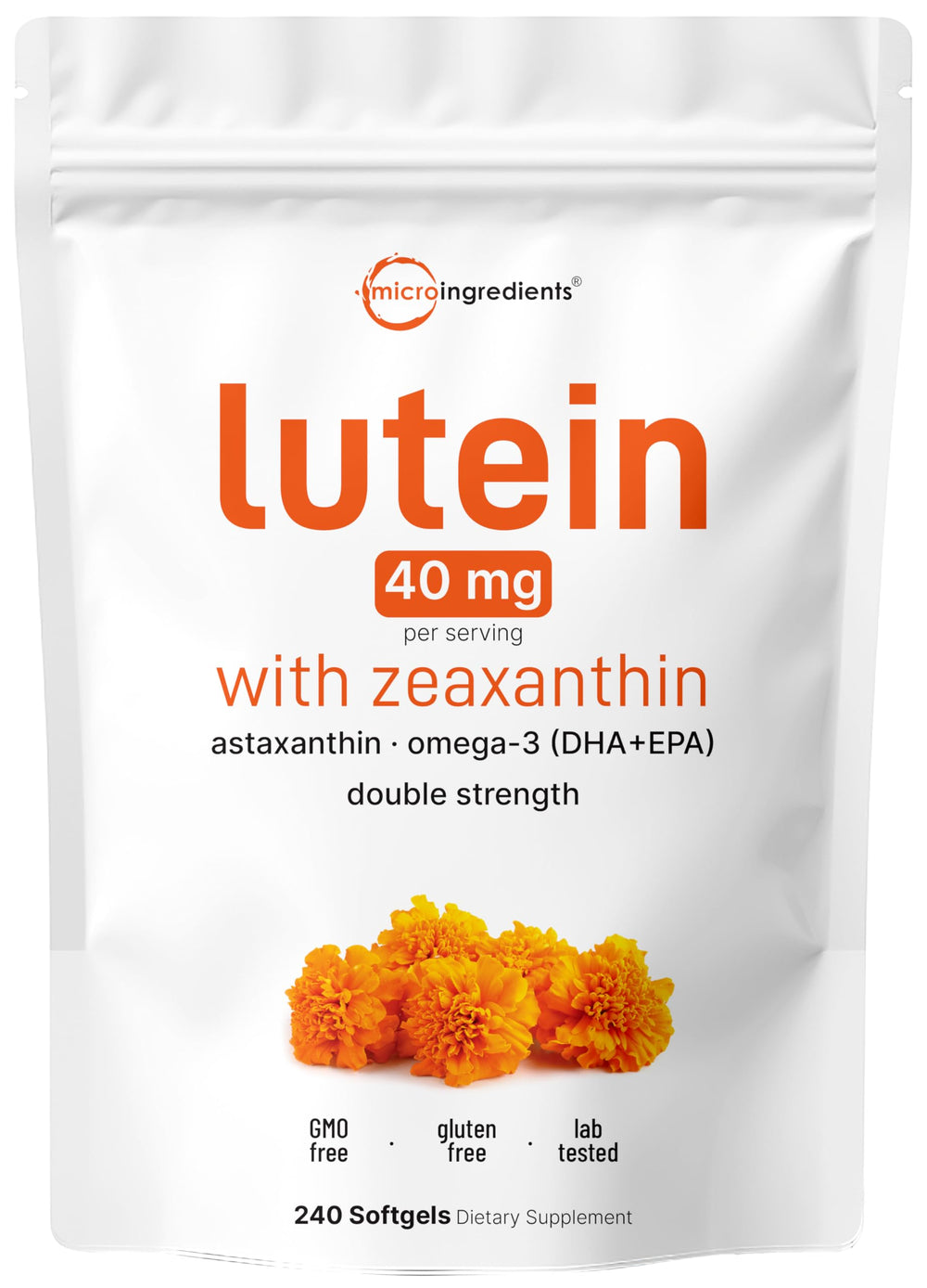 Micro Ingredients lutein-zeaxanthin softgels bottle emphasizing eye support benefits