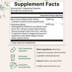 Micro Ingredients maca root capsules label highlights the 5-in-1 formula for vitality.