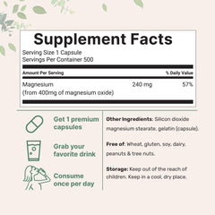 Micro Ingredients Magnesium Oxide capsules closeup highlighting 400 mg per serving