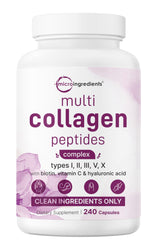 Micro Ingredients Multi Collagen bottle closeup highlighting an 8-in-1 blend for daily wellness.