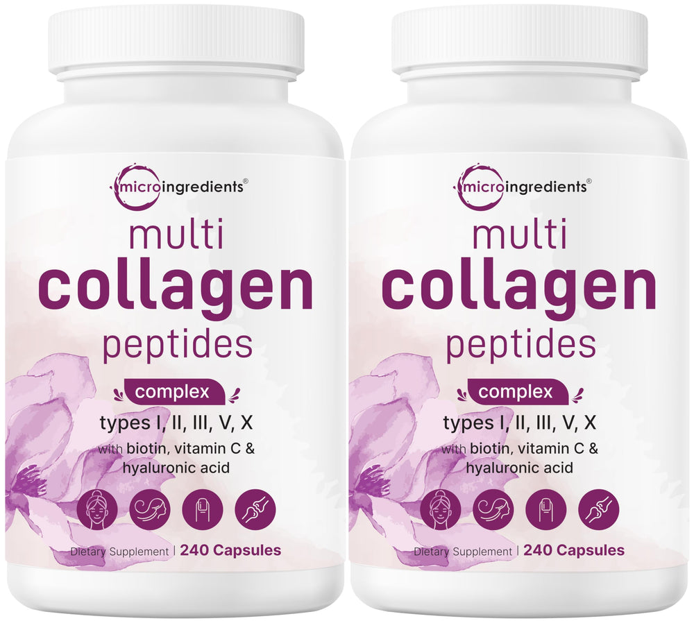 Micro Ingredients multi collagen bottle highlighting a clean, filler-free formula.