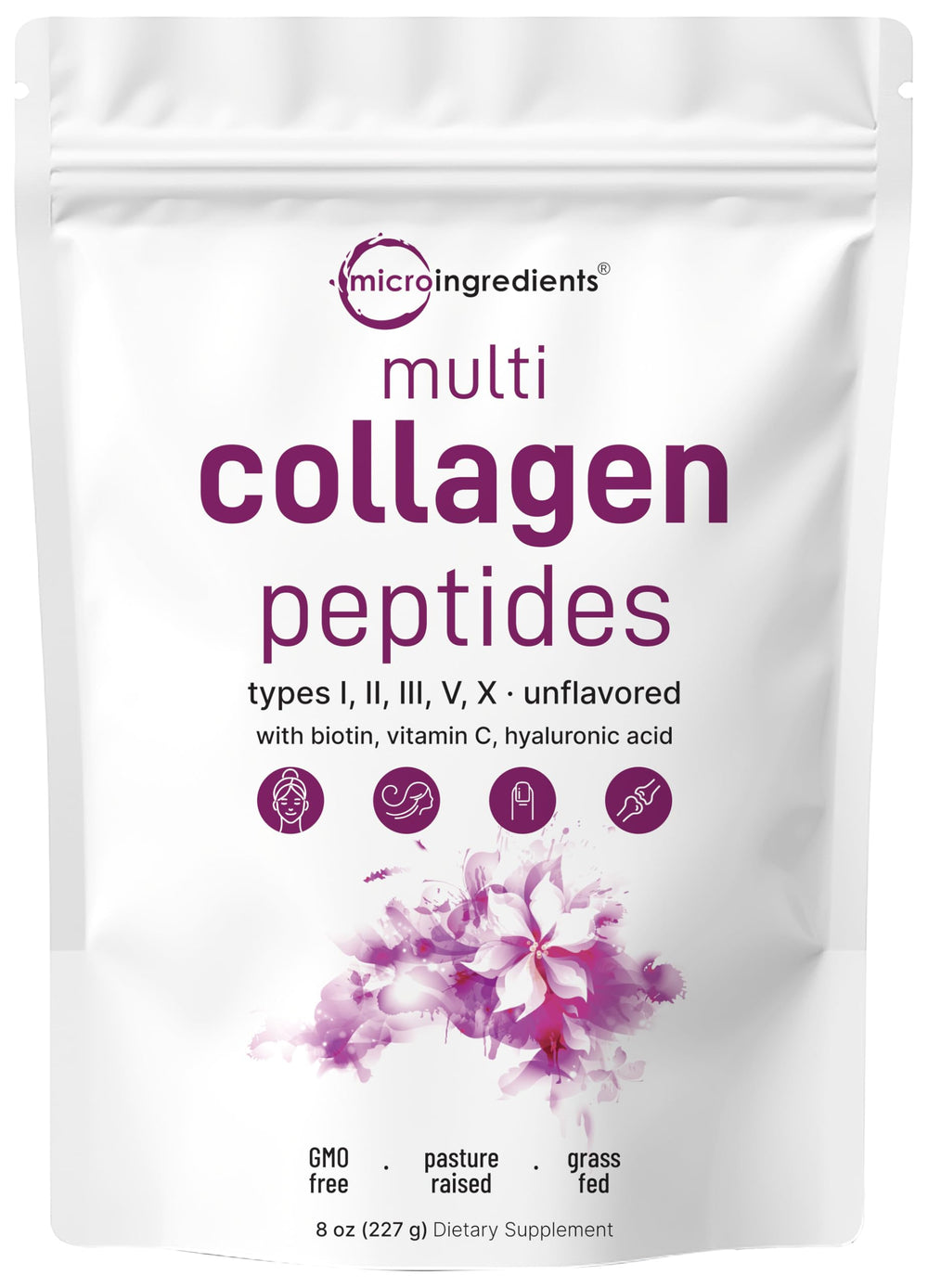 Micro Ingredients Multi Collagen Powder bottle supports hair, skin, and joints.