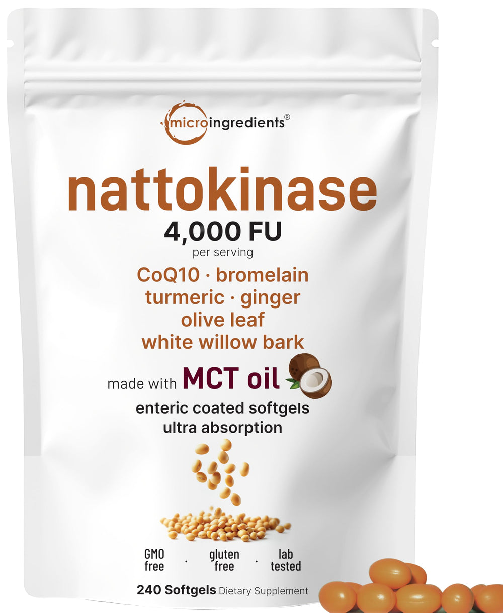 Micro Ingredients nattokinase softgels bottle showing enteric coating for enhanced absorption