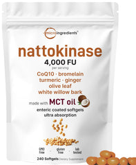 Micro Ingredients nattokinase softgels bottle showing enteric coating for enhanced absorption
