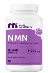 Micro Ingredients NMN Complex bottle front shows 60 servings for daily wellness.