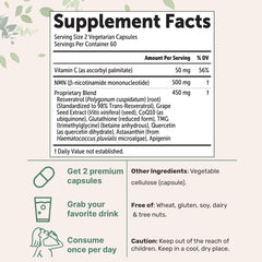 Micro Ingredients NMN Complex capsules close-up highlights vegan capsule format.