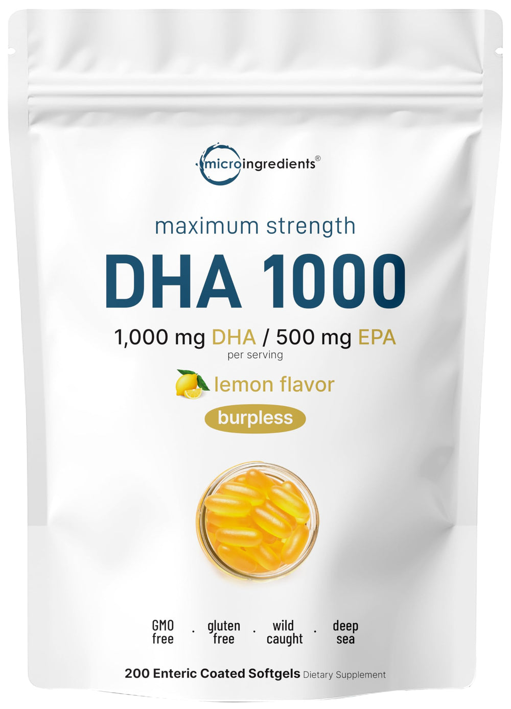 Micro Ingredients Omega-3 lemon softgels for daily use and flavor