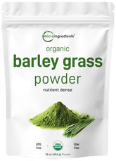 Micro Ingredients Organic Barley Grass Powder bottle on counter for daily greens boost